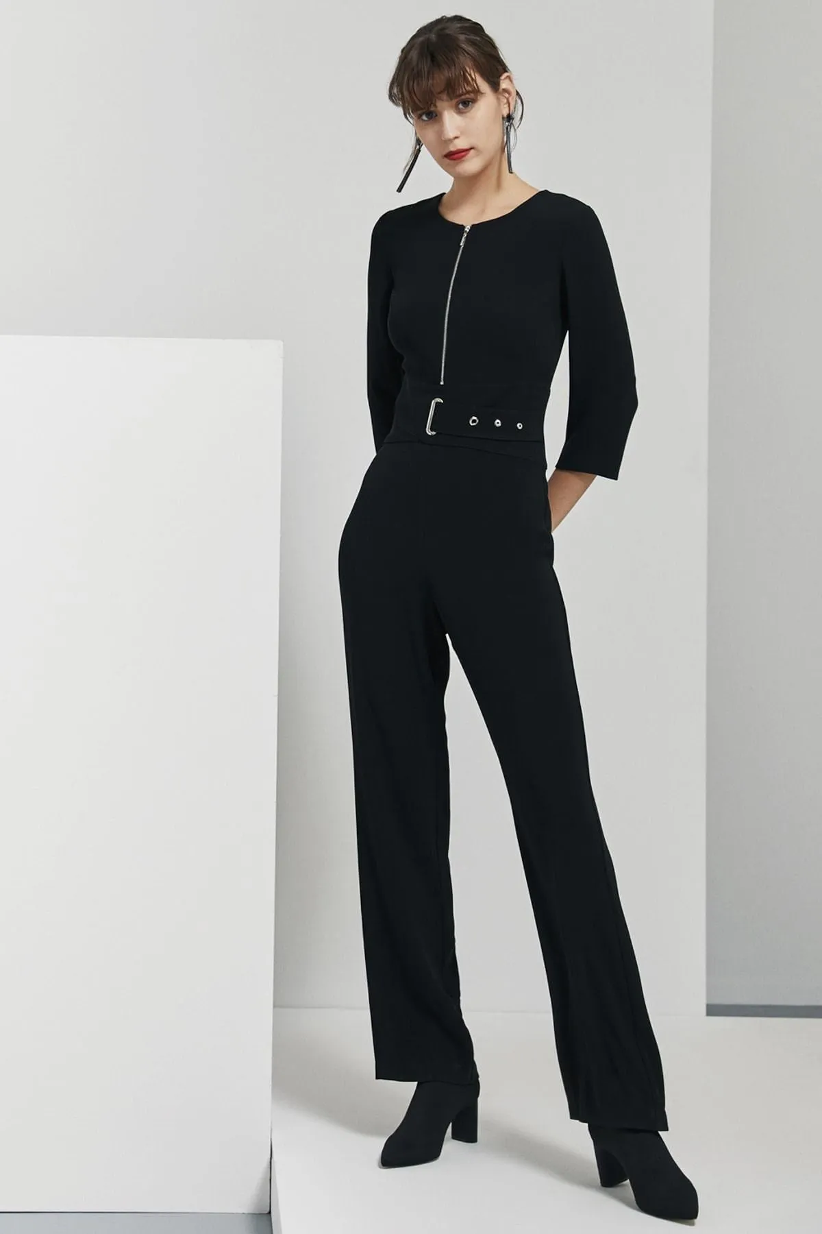 16197 Black Front Zip Jumpsuit
