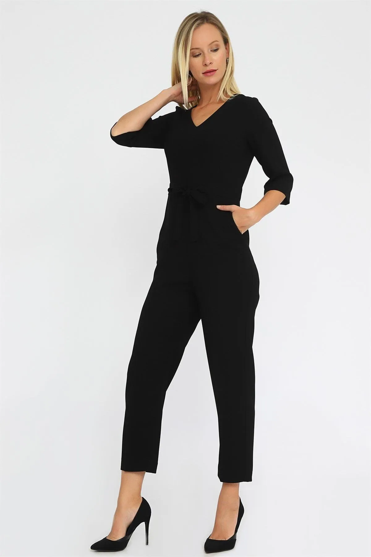16210 Black Tie Waist Jumpsuit
