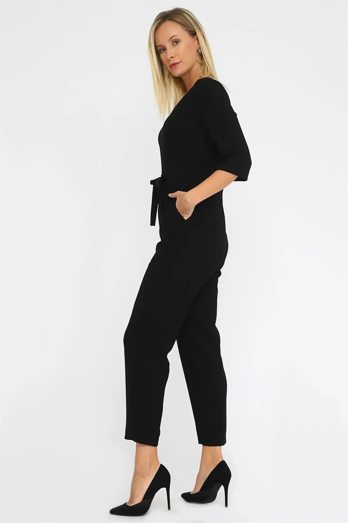16210 Black Tie Waist Jumpsuit