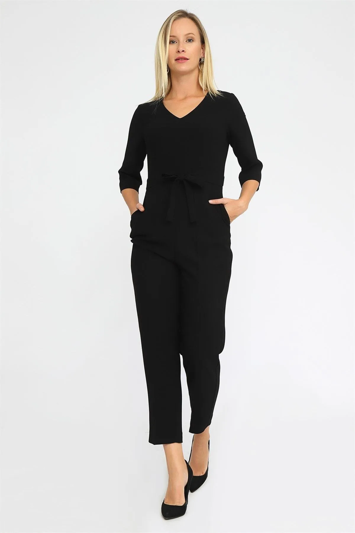 16210 Black Tie Waist Jumpsuit