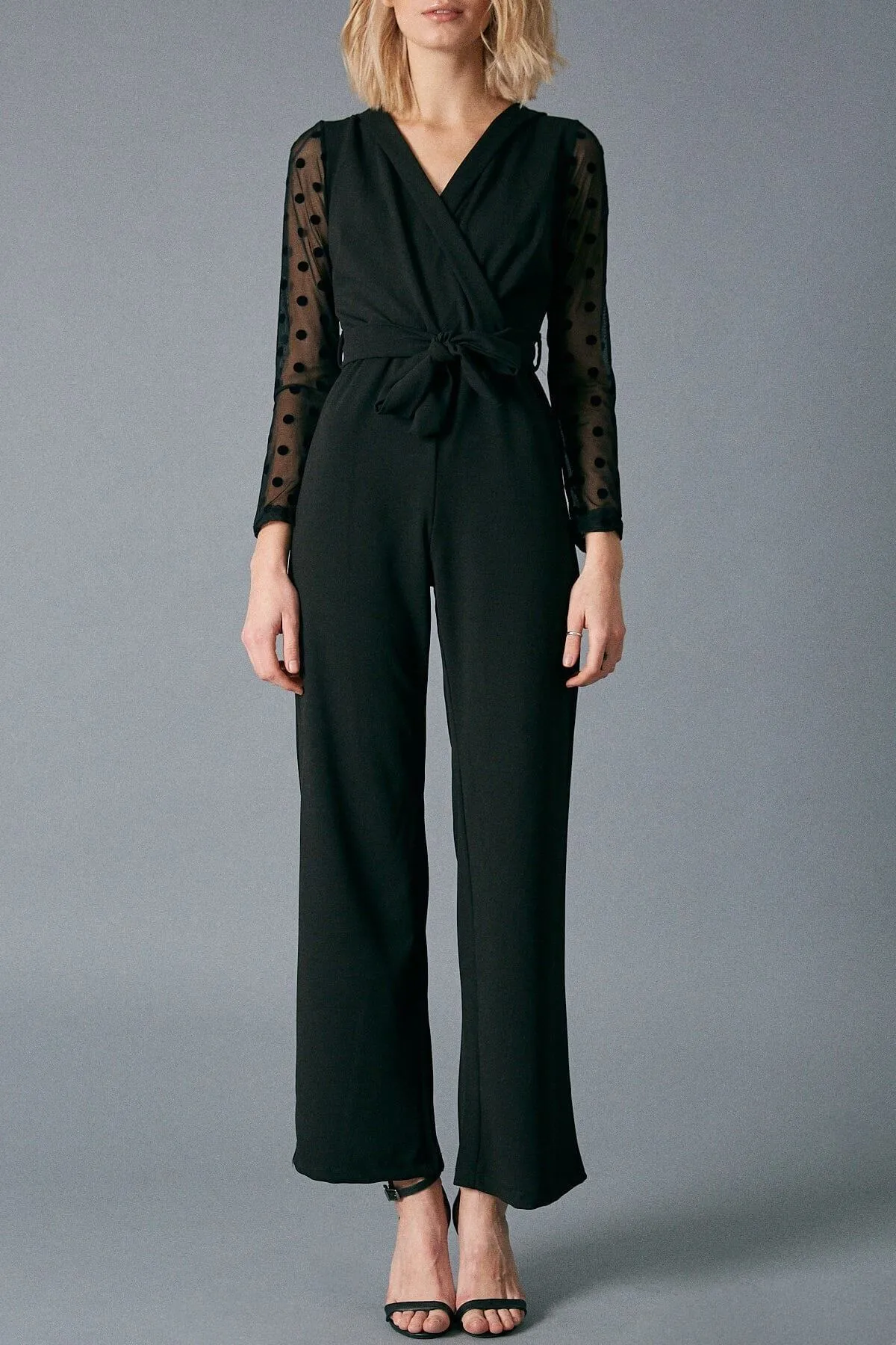 16260 Black Transparent Sleeve Jumpsuit
