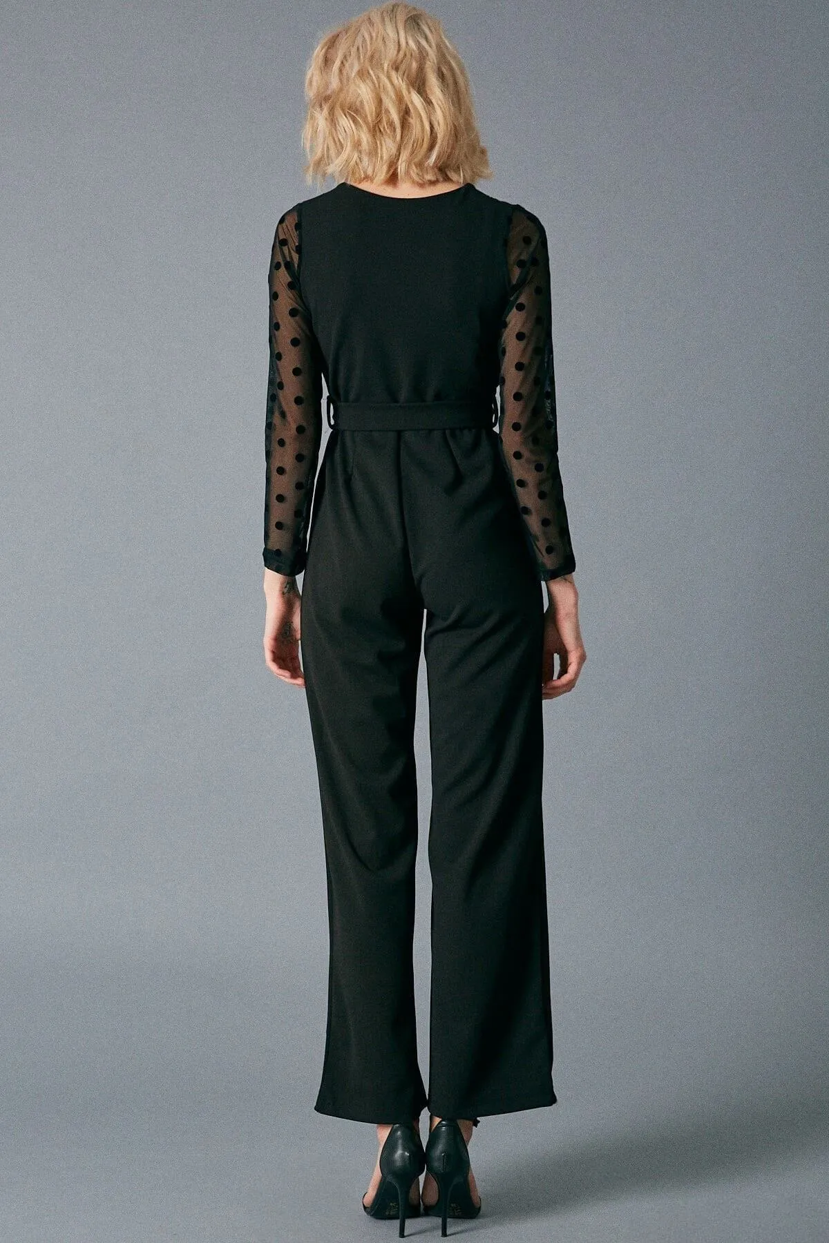 16260 Black Transparent Sleeve Jumpsuit
