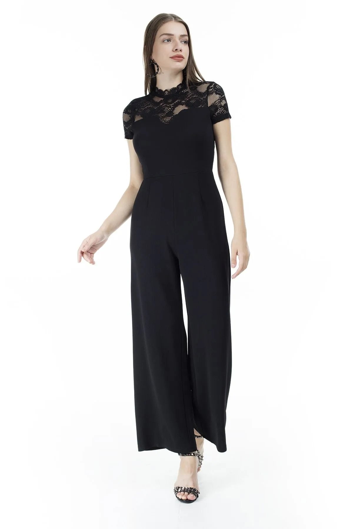 16268 Black Lace Top Jumpsuit