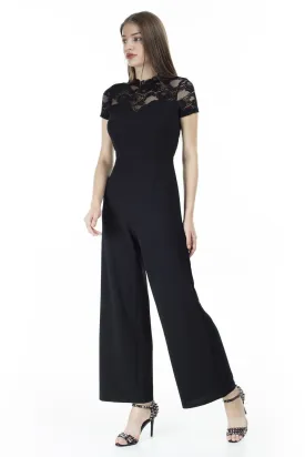 16268 Black Lace Top Jumpsuit