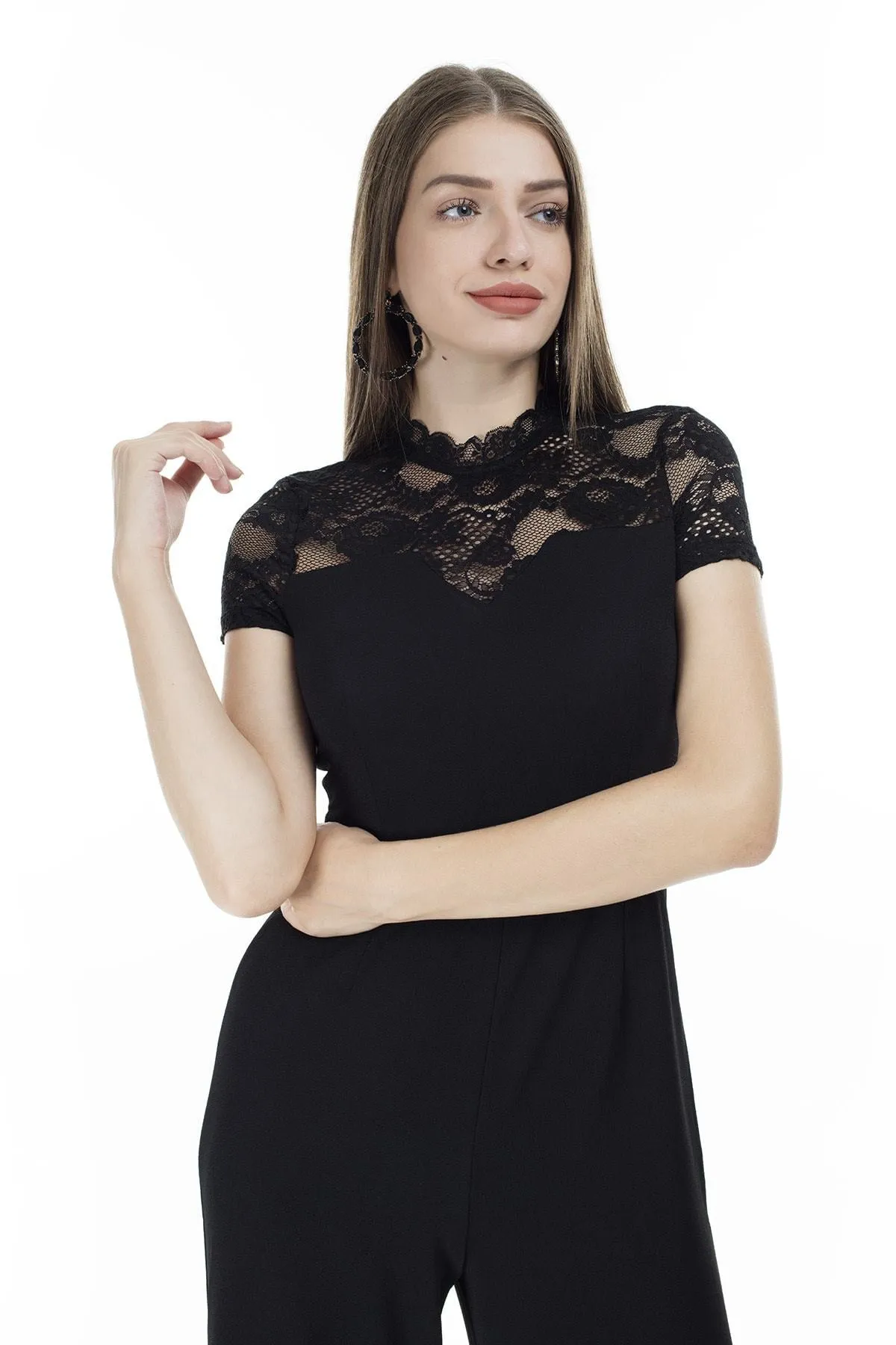 16268 Black Lace Top Jumpsuit