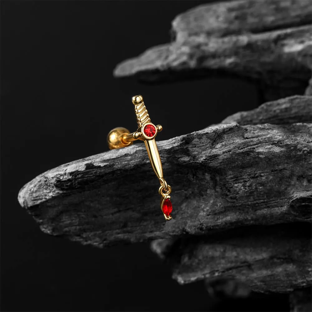 16G Gold Color Sword Cartilage Stud Helix Earrings