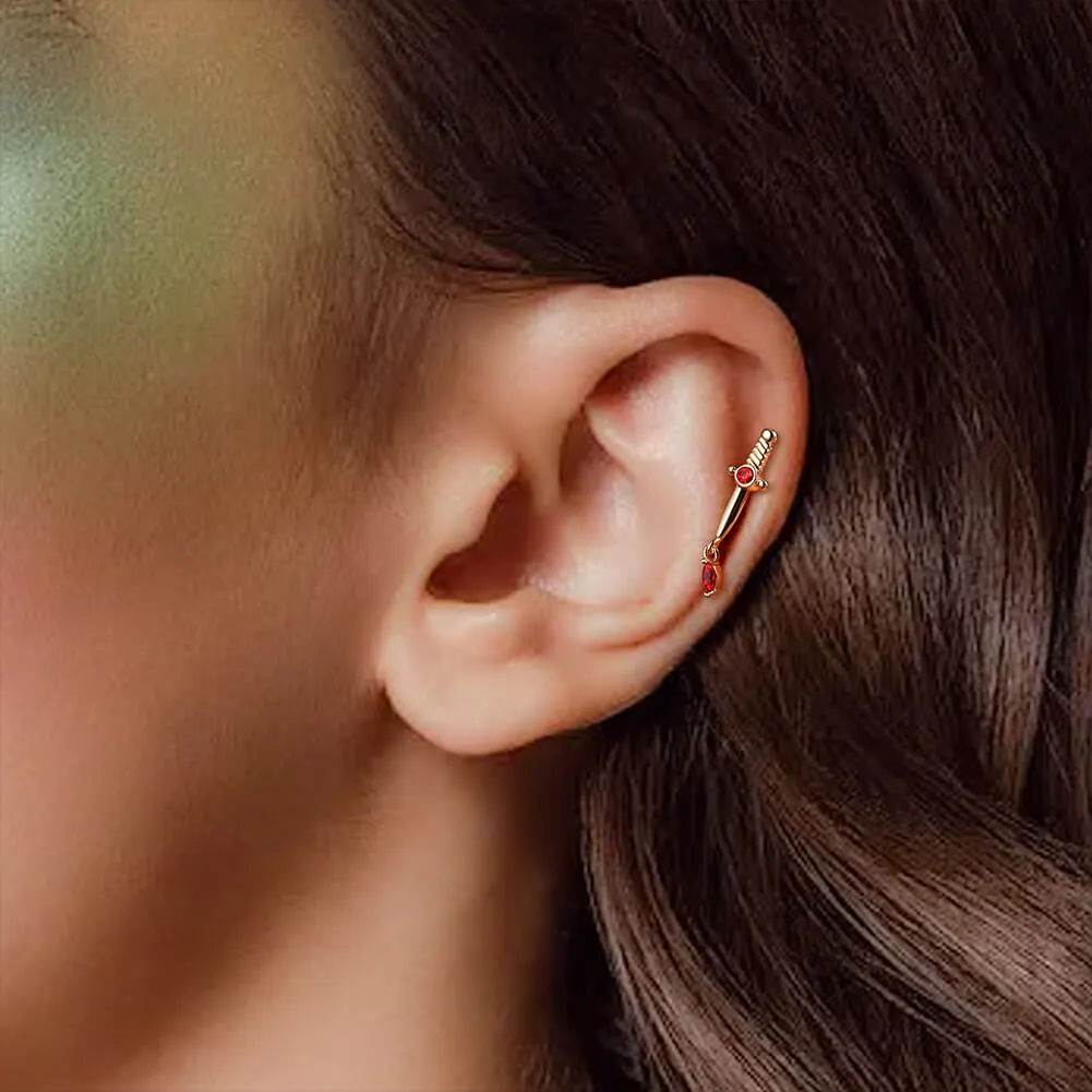 16G Gold Color Sword Cartilage Stud Helix Earrings