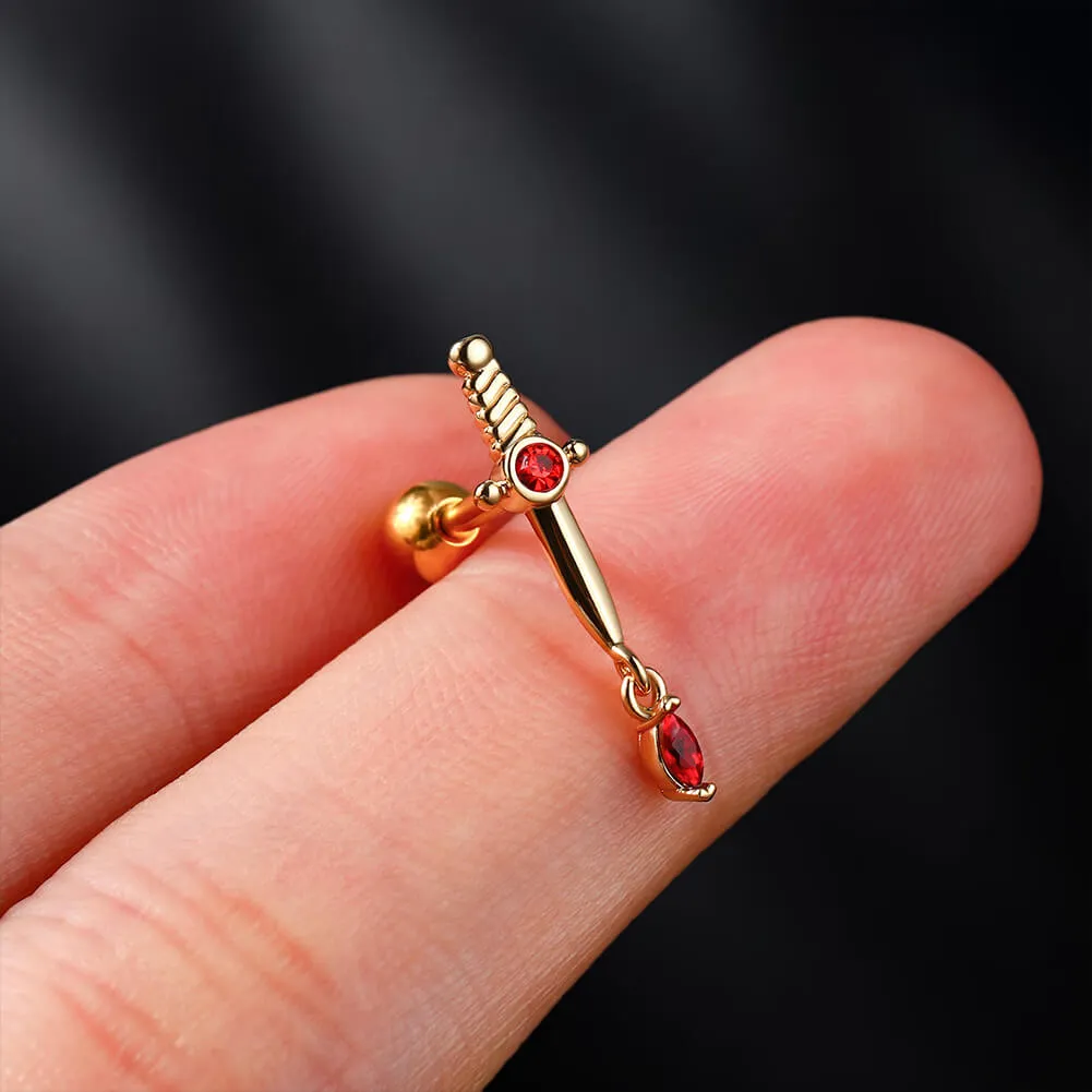 16G Gold Color Sword Cartilage Stud Helix Earrings