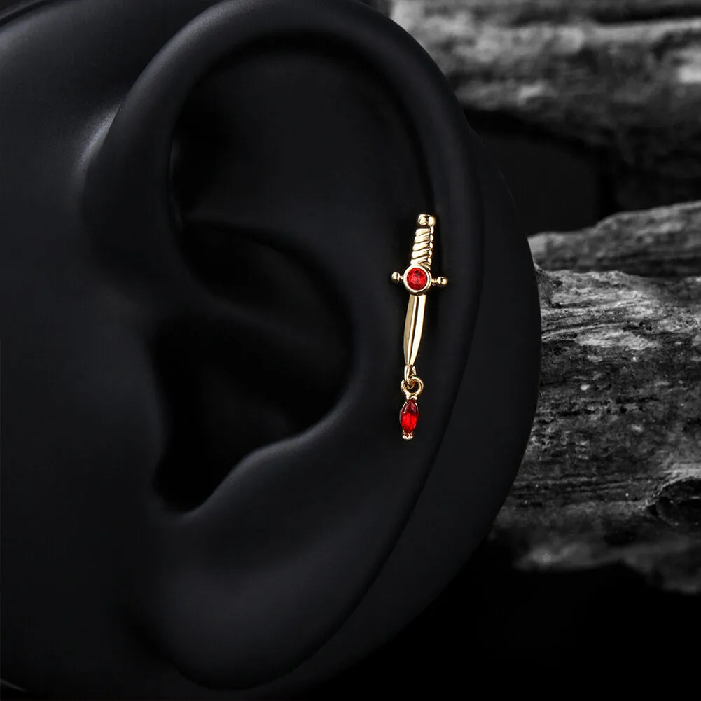 16G Gold Color Sword Cartilage Stud Helix Earrings