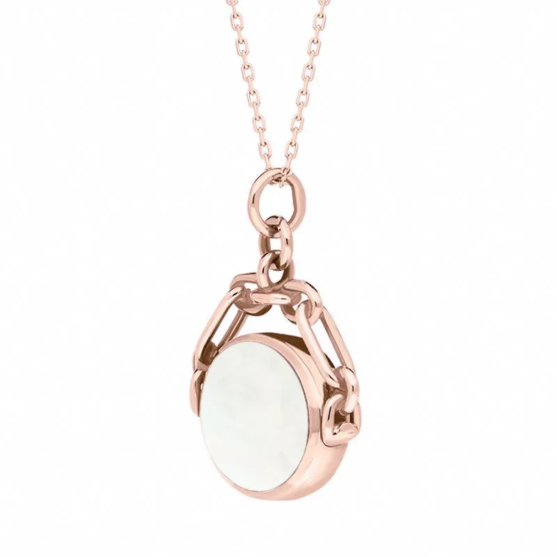 18ct Rose Gold Whitby Jet Mother Of Pearl Double Sided Swivel Fob Necklace