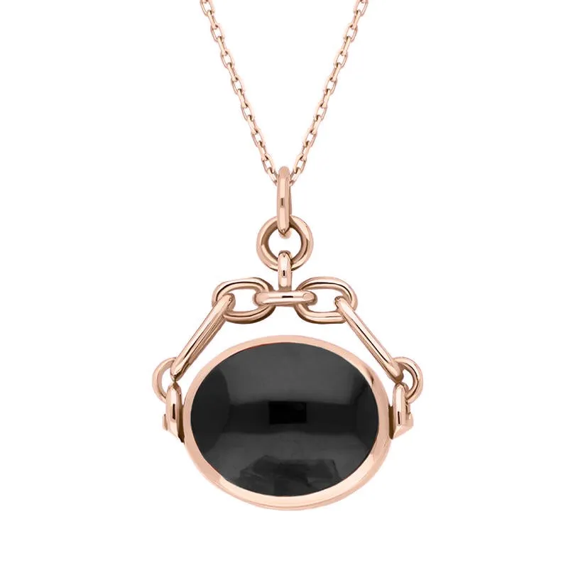 18ct Rose Gold Whitby Jet Mother Of Pearl Double Sided Swivel Fob Necklace