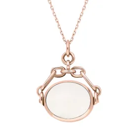 18ct Rose Gold Whitby Jet Mother Of Pearl Double Sided Swivel Fob Necklace