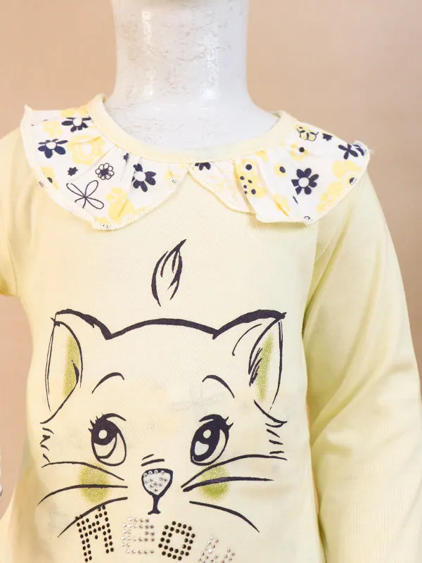 1Yr - 4Yrs Meow Light Yellow Suit For Girls ZG GS64
