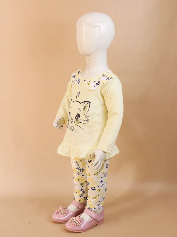 1Yr - 4Yrs Meow Light Yellow Suit For Girls ZG GS64
