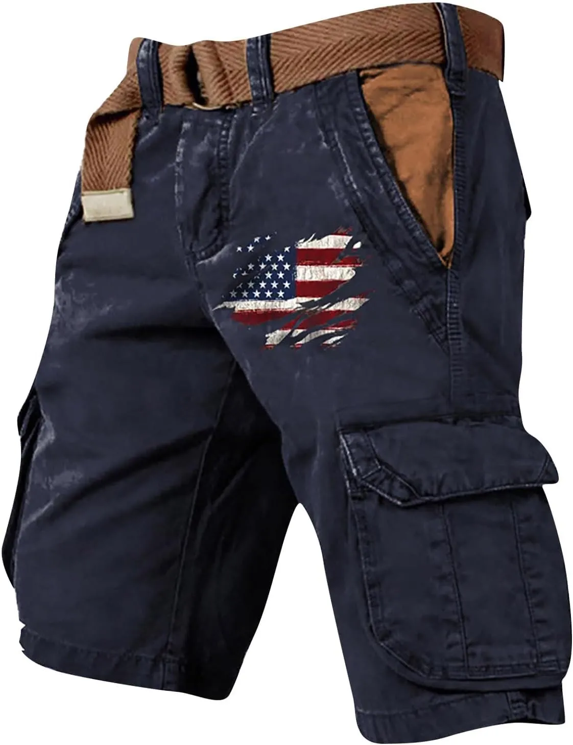 2025 Mens Cargo Shorts Vintage Tactical Shorts USA Flag Printed Outfit with Pockets Hiking Baggy Fishing Bermudas