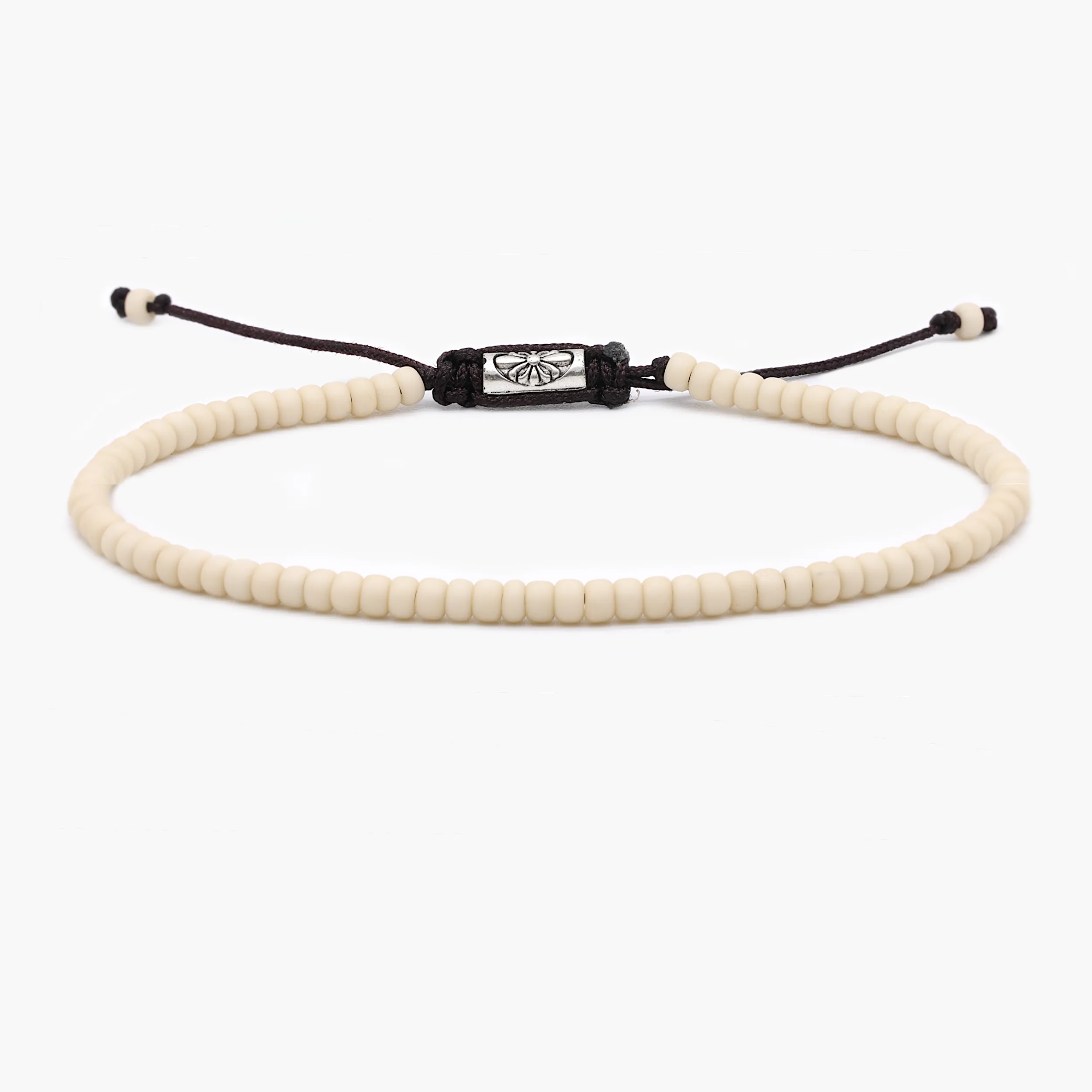 2mm Glass Beads Adjustable Bracelet (Cream)