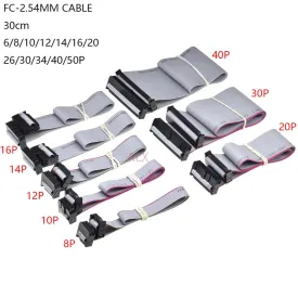 2Pcs 2.54Mm Pitch Fc-6/8/10/14/16/20/40/50 Pin 30Cm Jtag Isp Download Cable Gray Flat Ribbon Data Ca