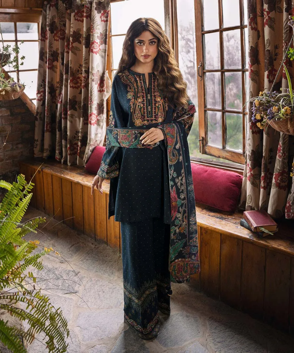 3 Piece - Embroidered Khaddar Suit