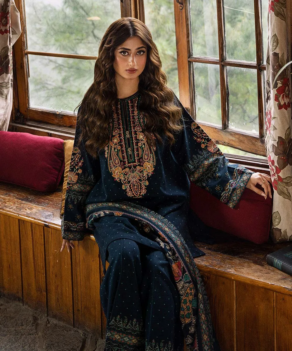 3 Piece - Embroidered Khaddar Suit