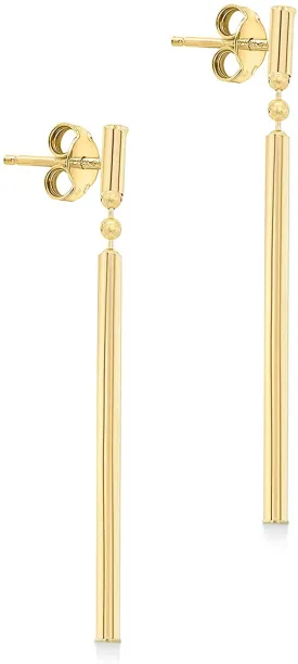9K Yellow Gold Round Bar Drop Earrings 41mm