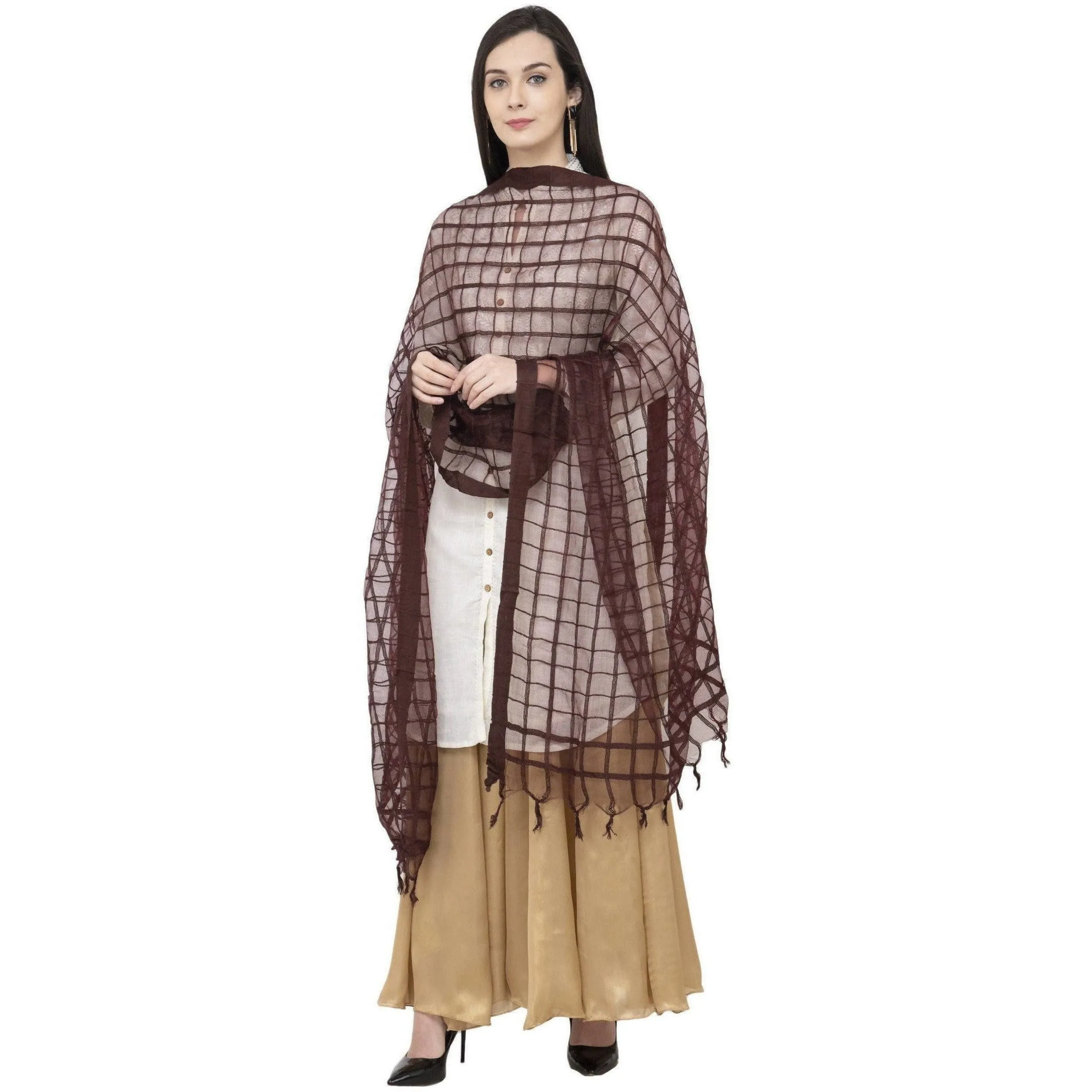 A R Silk Cotton Square Regular Dupatta Coffee Color Dupatta or Chunni