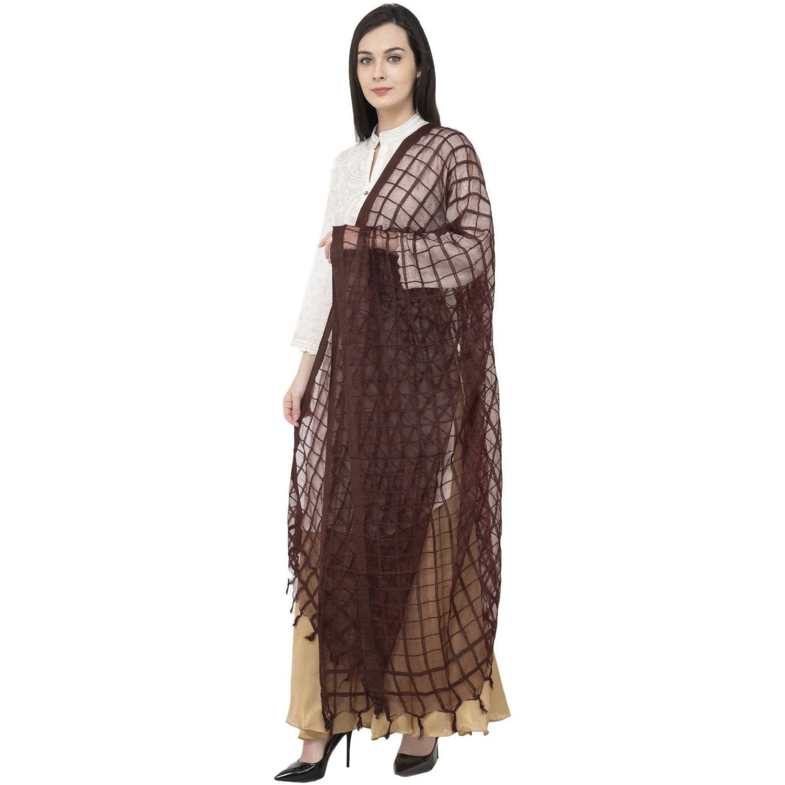 A R Silk Cotton Square Regular Dupatta Coffee Color Dupatta or Chunni