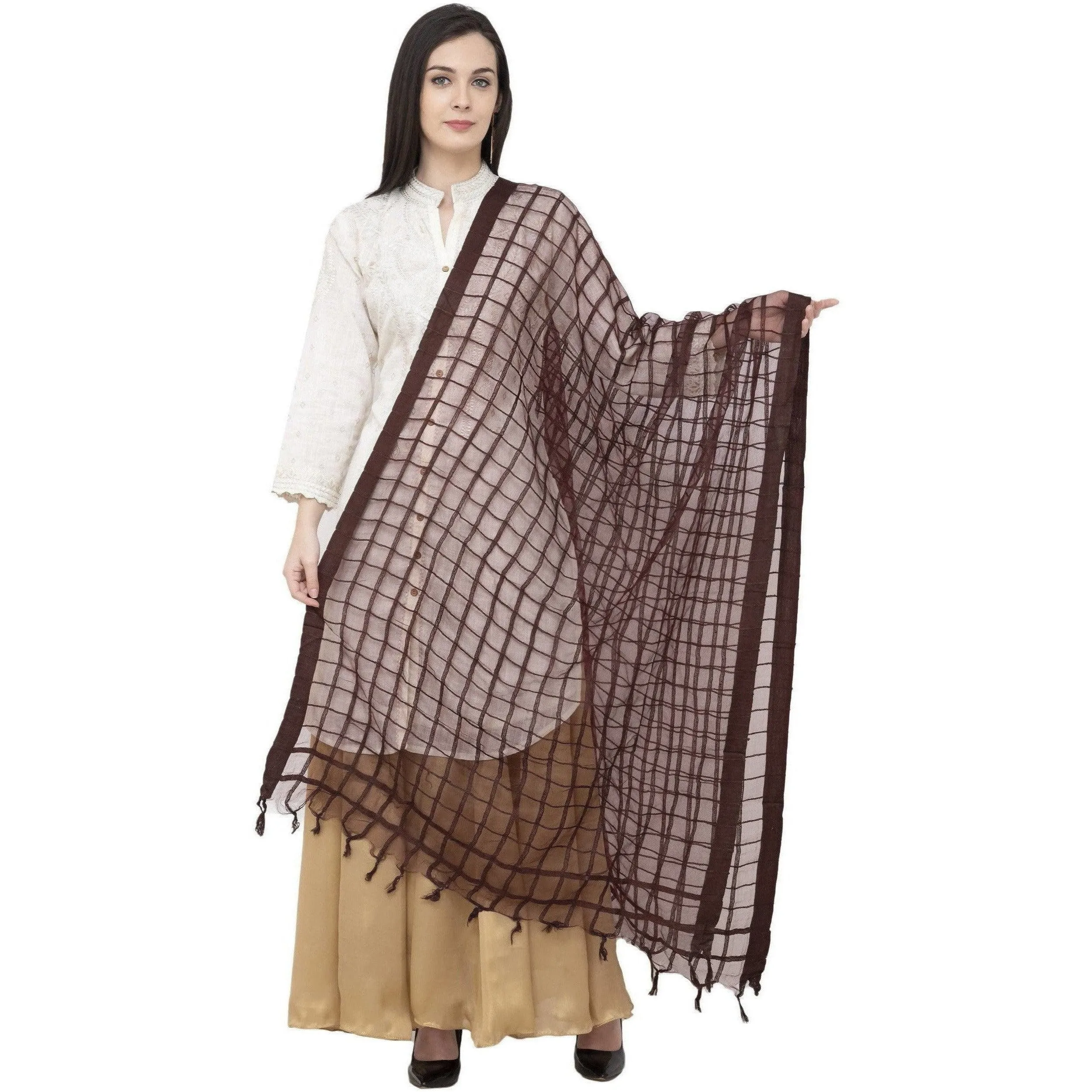 A R Silk Cotton Square Regular Dupatta Coffee Color Dupatta or Chunni