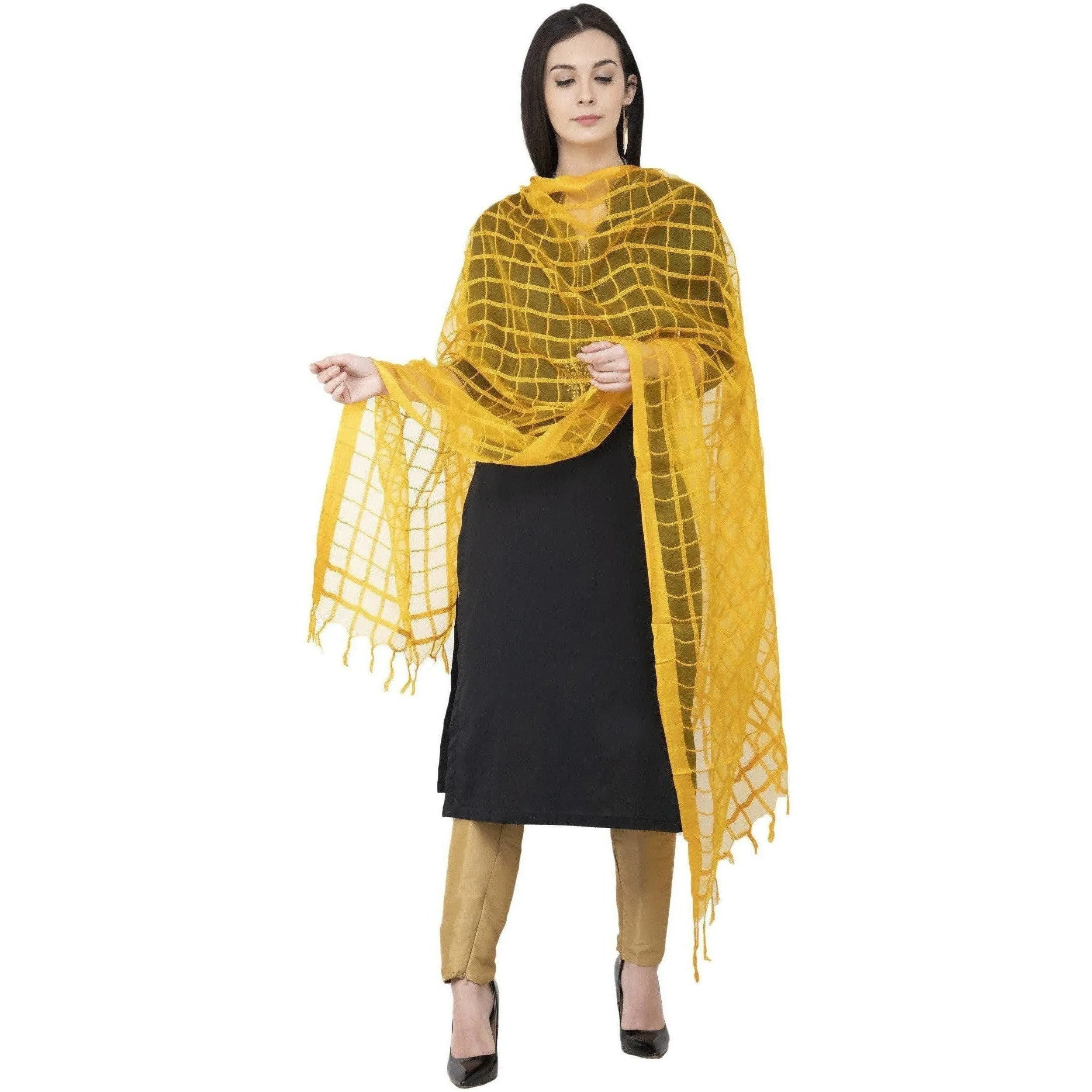 A R Silk Cotton Square Regular Dupatta Yellow Color Dupatta or Chunni