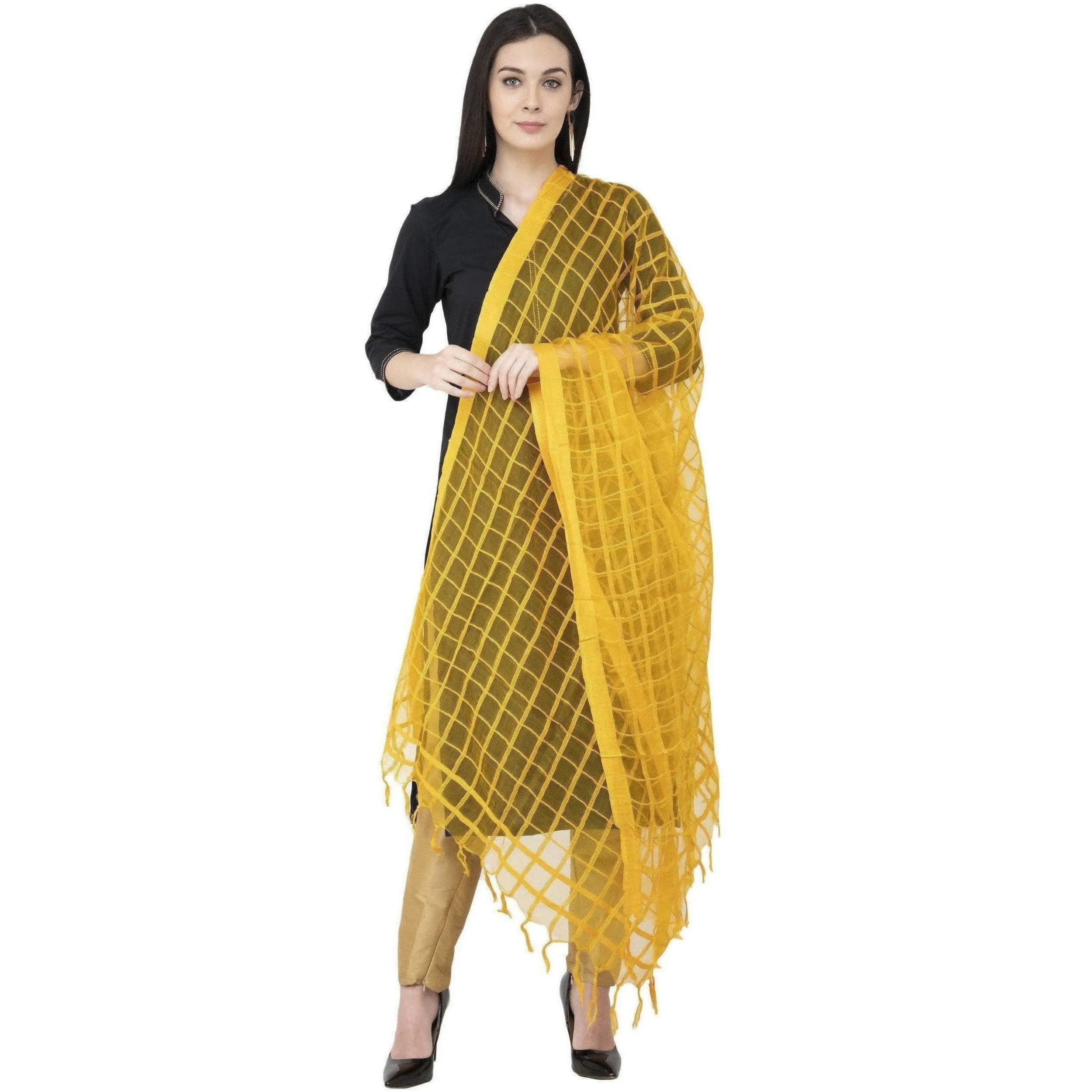 A R Silk Cotton Square Regular Dupatta Yellow Color Dupatta or Chunni