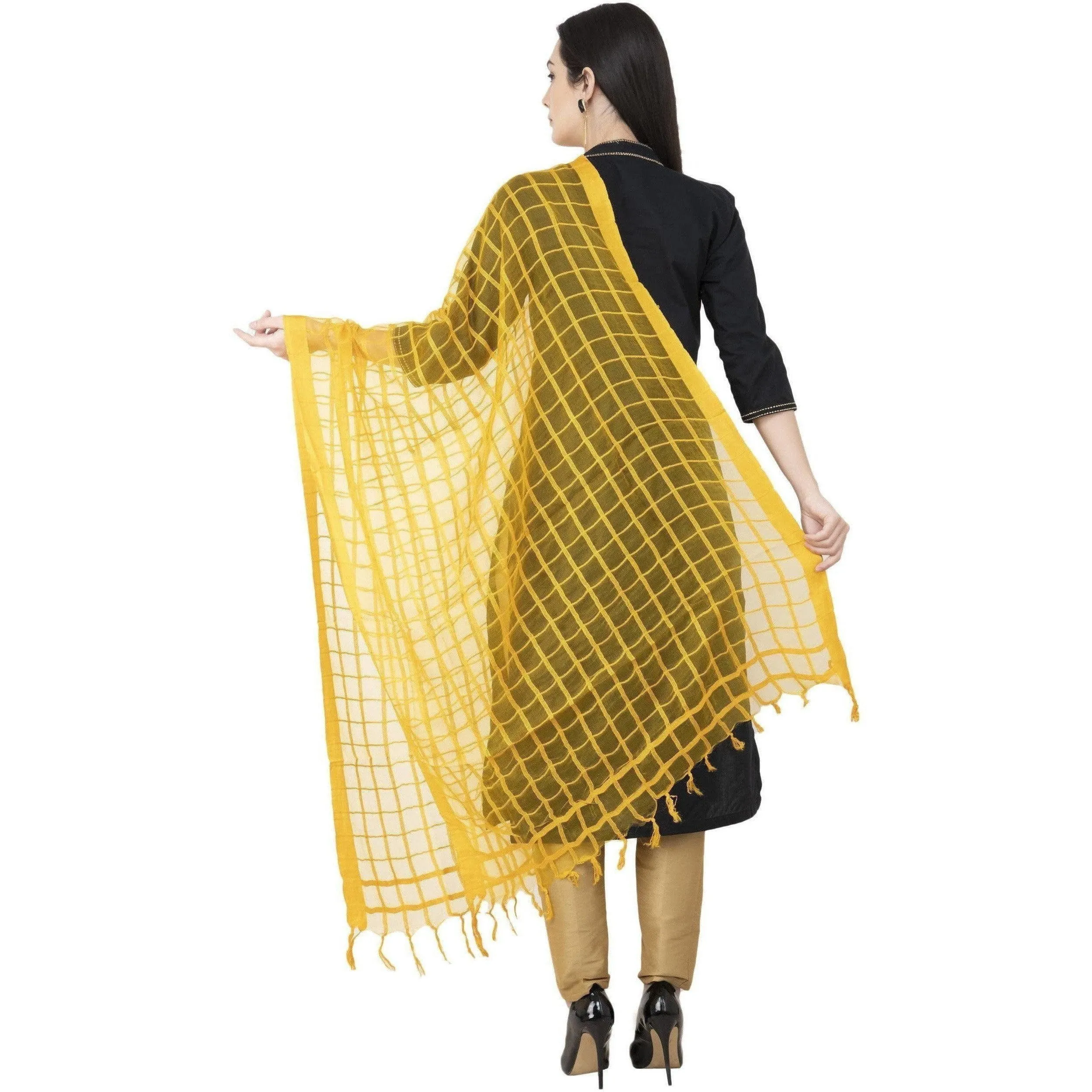 A R Silk Cotton Square Regular Dupatta Yellow Color Dupatta or Chunni