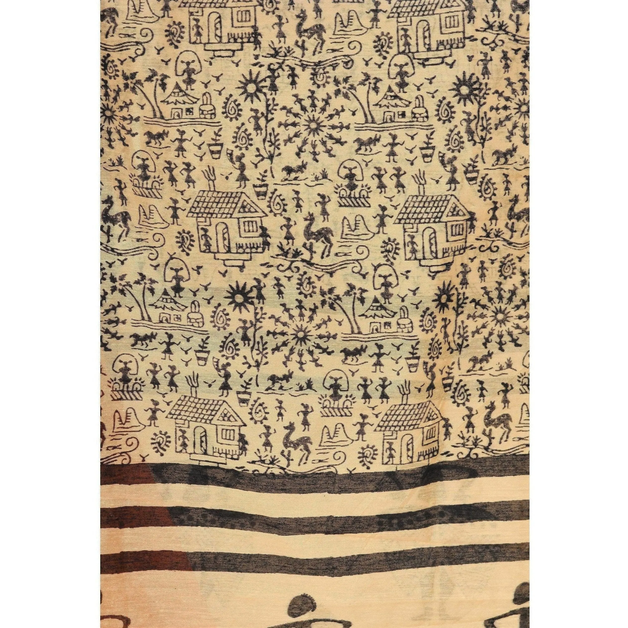 A R Silk Women's Block Print Chanderi Cotton Dark Golden Dupattas and Chunnis