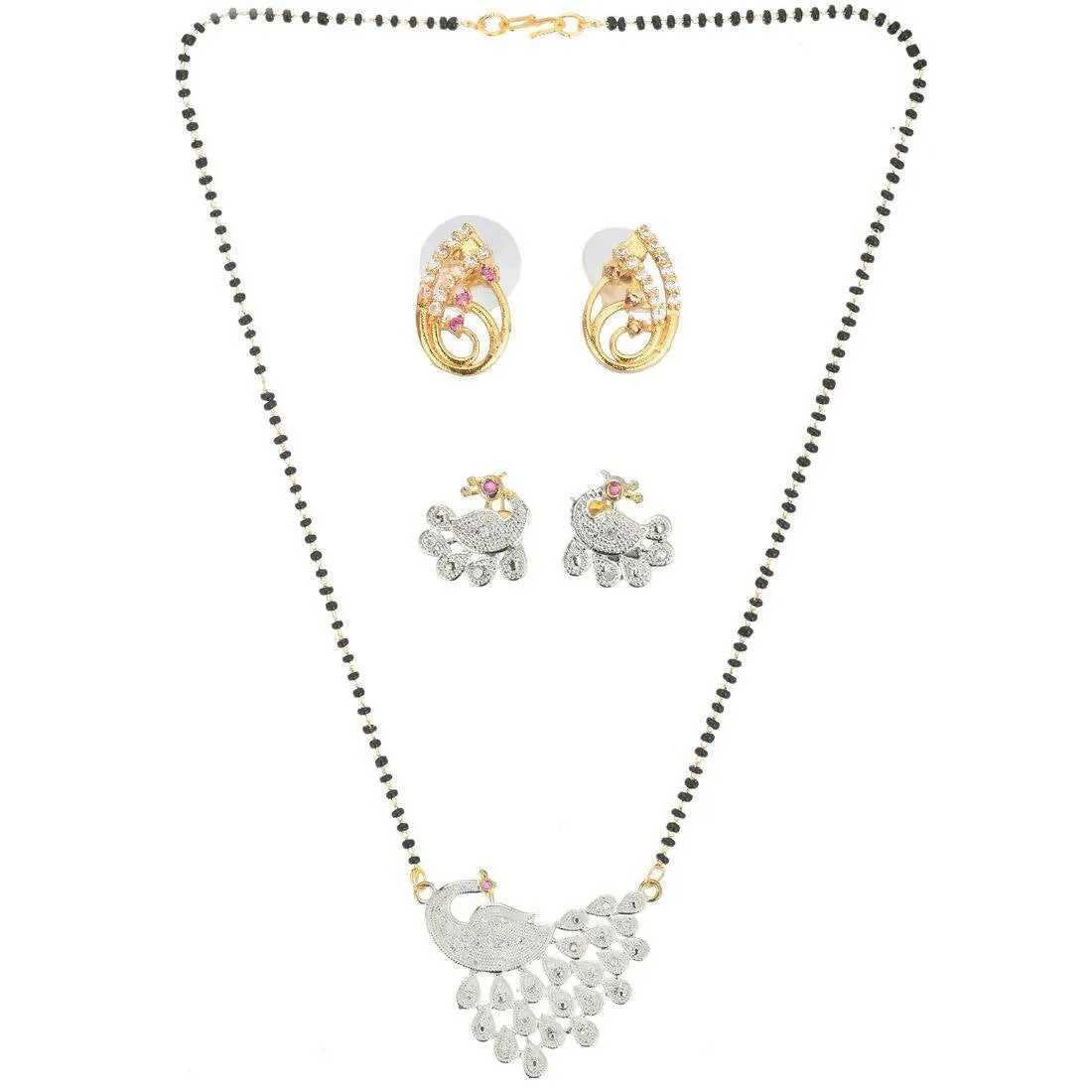 AanyaCentric Gold Plated Mangalsutra with Pendant, 2 Pair Earrings