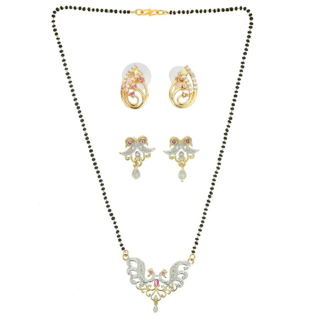 AanyaCentric Gold Plated Mangalsutra with Pendant, 2 Pair Earrings