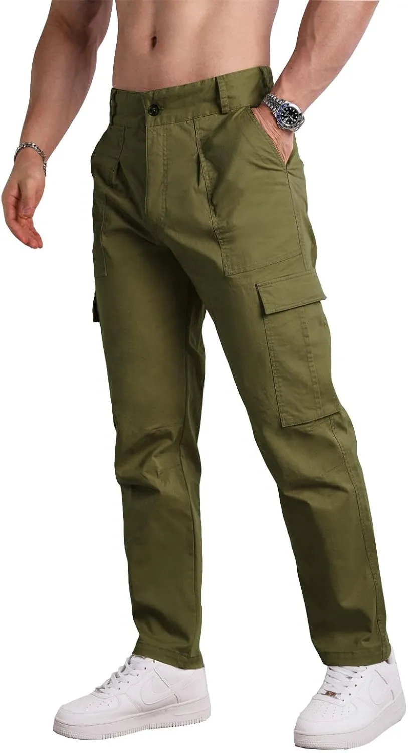 AIFARLD Mens Casual Cargo Pants Relaxed Fit Cotton Work Jogger Sports Outdoor Trousers with Pockets