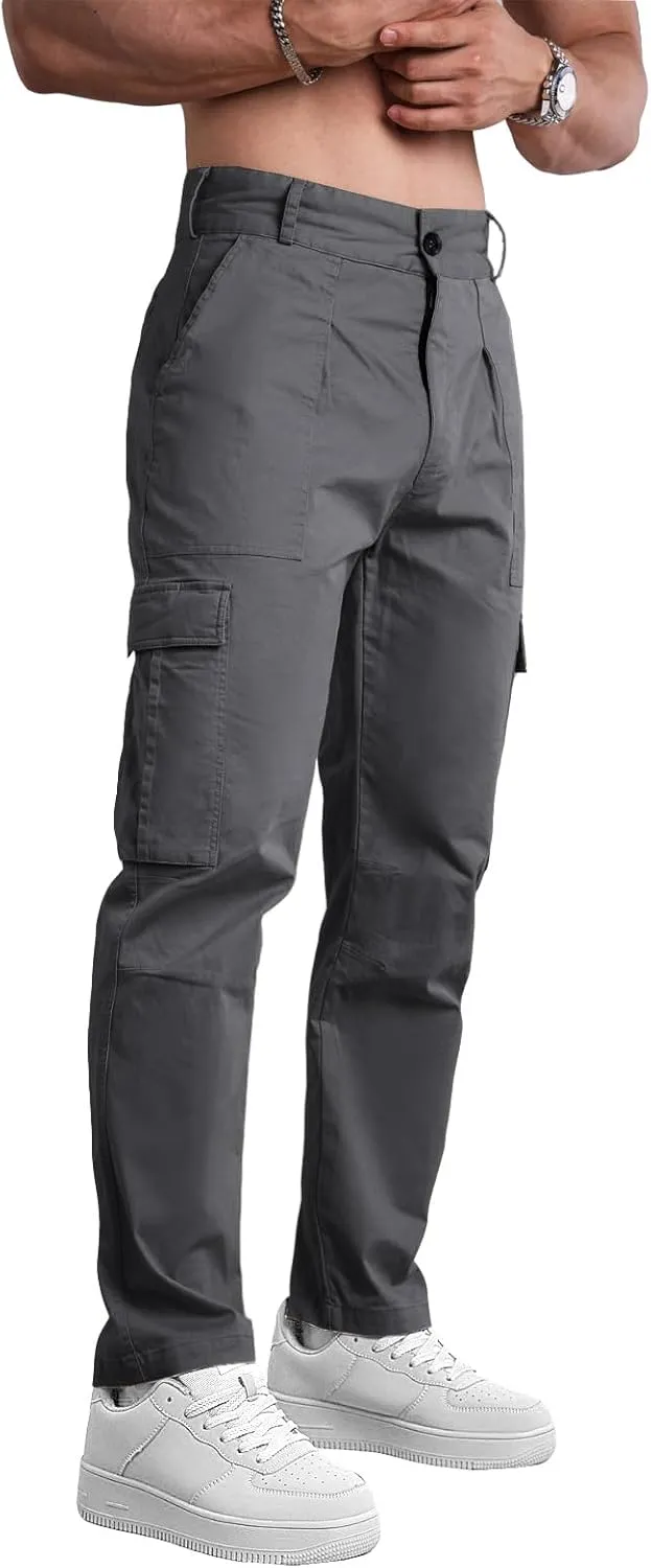 AIFARLD Mens Casual Cargo Pants Relaxed Fit Cotton Work Jogger Sports Outdoor Trousers with Pockets