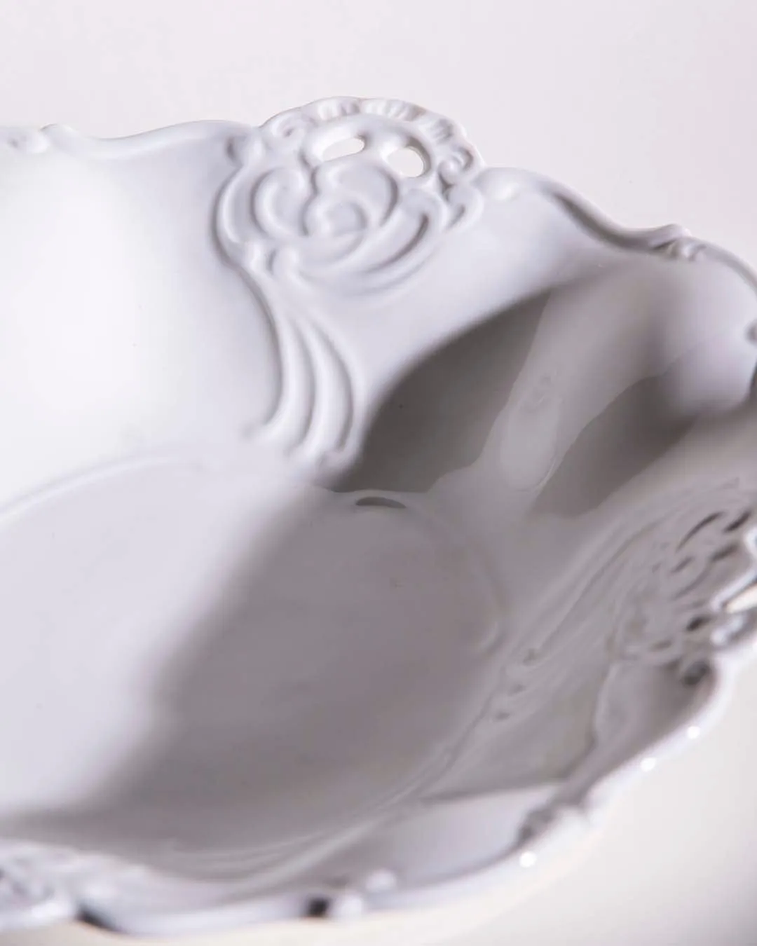 All White Embossed Fruit Bowl