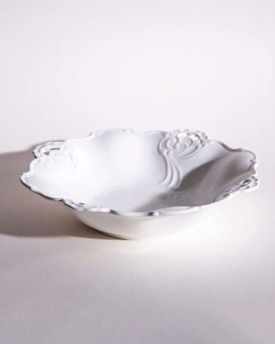 All White Embossed Fruit Bowl
