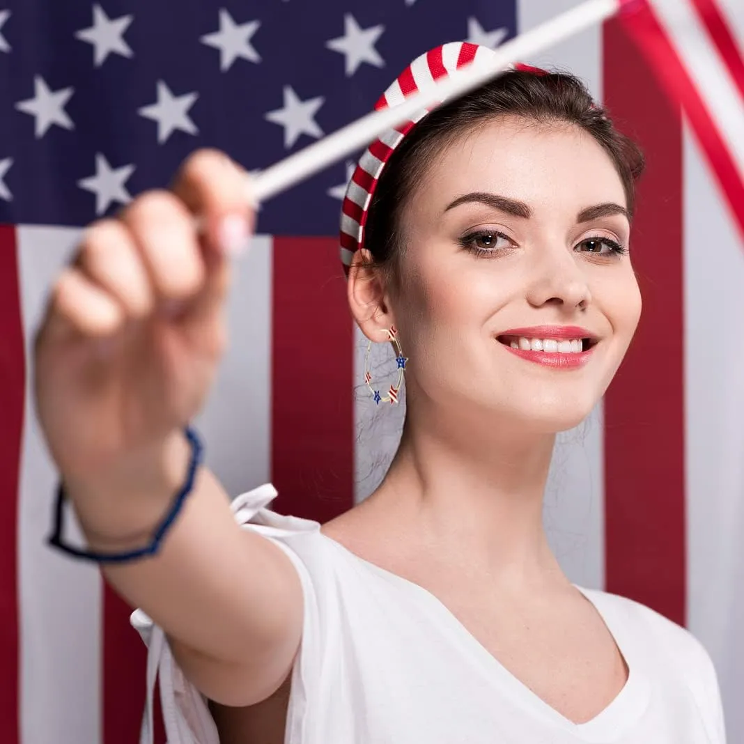 American Flag Star Hoop Earrings Patriotic 4th of July Red White Blue USA Earring,Independence Day Circle Earrings Jewelry for Women