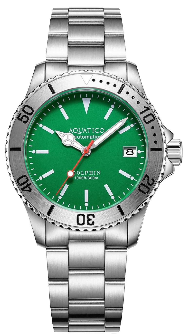 Automatic 39mm Aquatico Dolphin Dive Watch in Striking Green