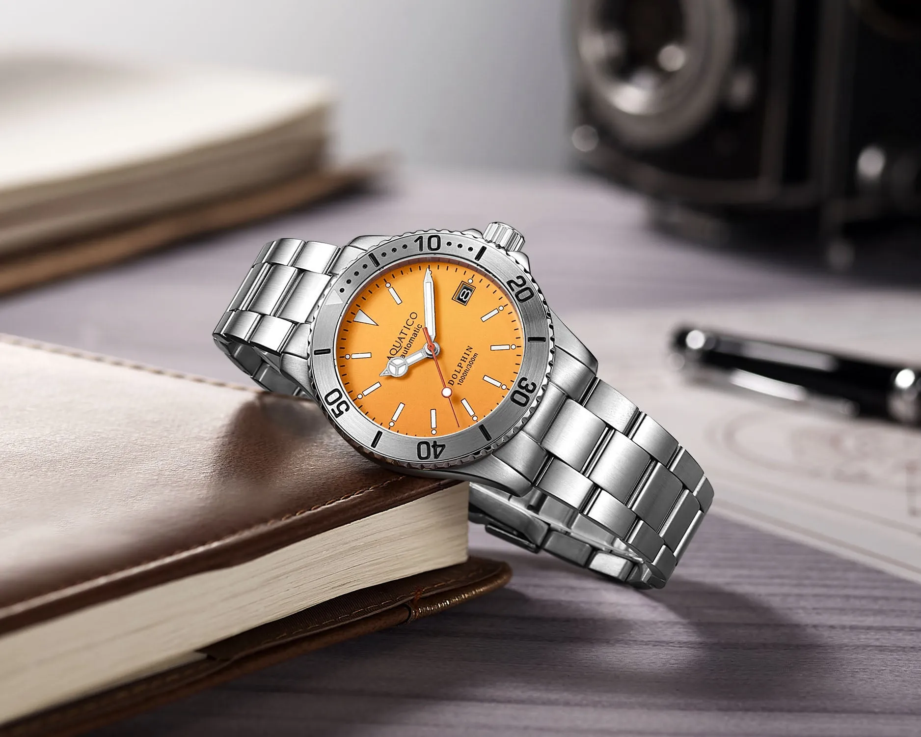 Aquatico Dolphin 39mm Automatic Dive Watch Orange