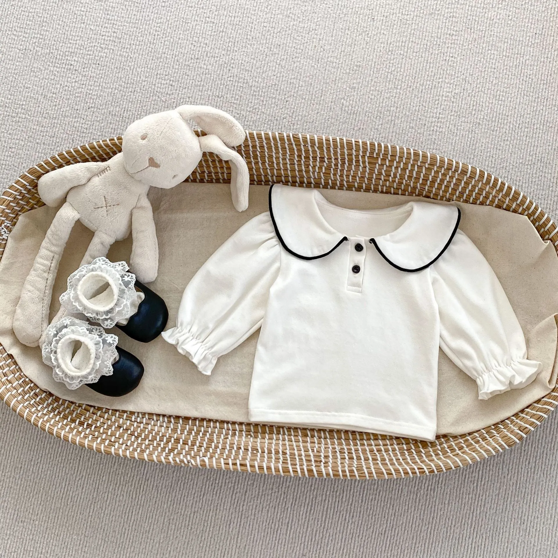Arrival Autumn Baby Girls Long Sleeves Simple Top and Plaid Overalls Skirt- Clothing Set