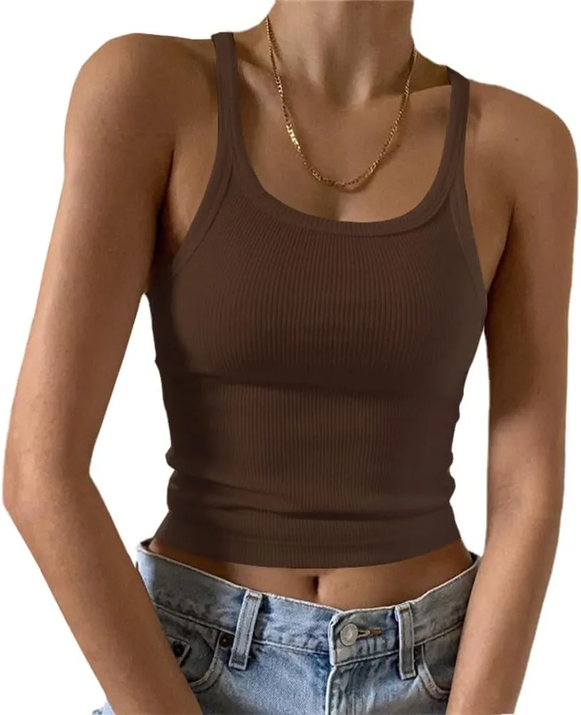 Artfish Women's Sleeveless Tank Top Form Fitting Scoop Neck Ribbed Knit Basic Cami Shirts