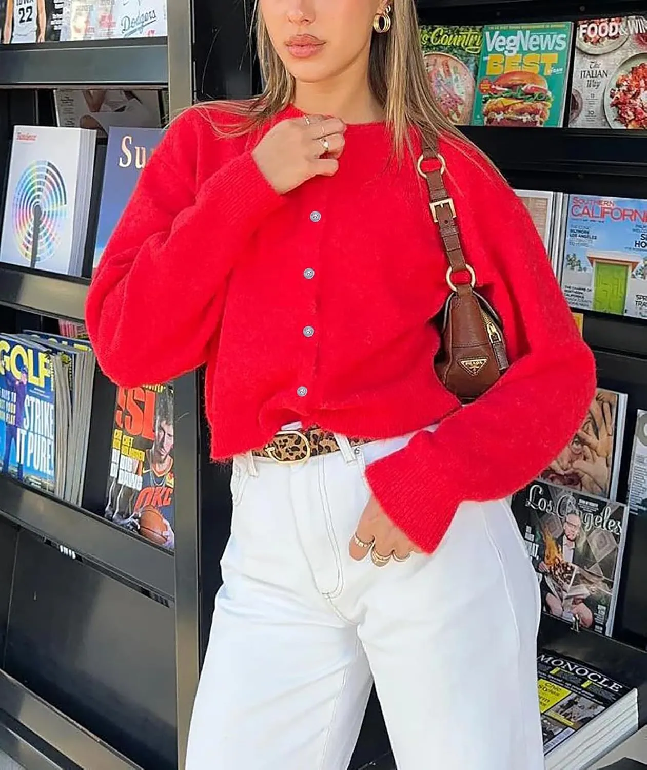 BAIGRAM Women Cute Fall Button Up Open Front Cardigan Lightweight Long Sleeve Crop Sweater Tops Knit Pullover 2024