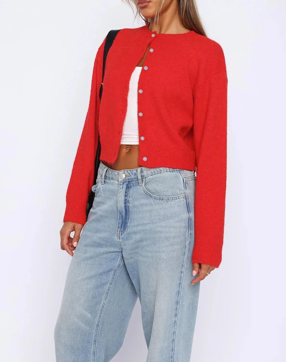 BAIGRAM Women Cute Fall Button Up Open Front Cardigan Lightweight Long Sleeve Crop Sweater Tops Knit Pullover 2024