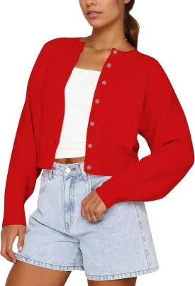 BAIGRAM Women Cute Fall Button Up Open Front Cardigan Lightweight Long Sleeve Crop Sweater Tops Knit Pullover 2024