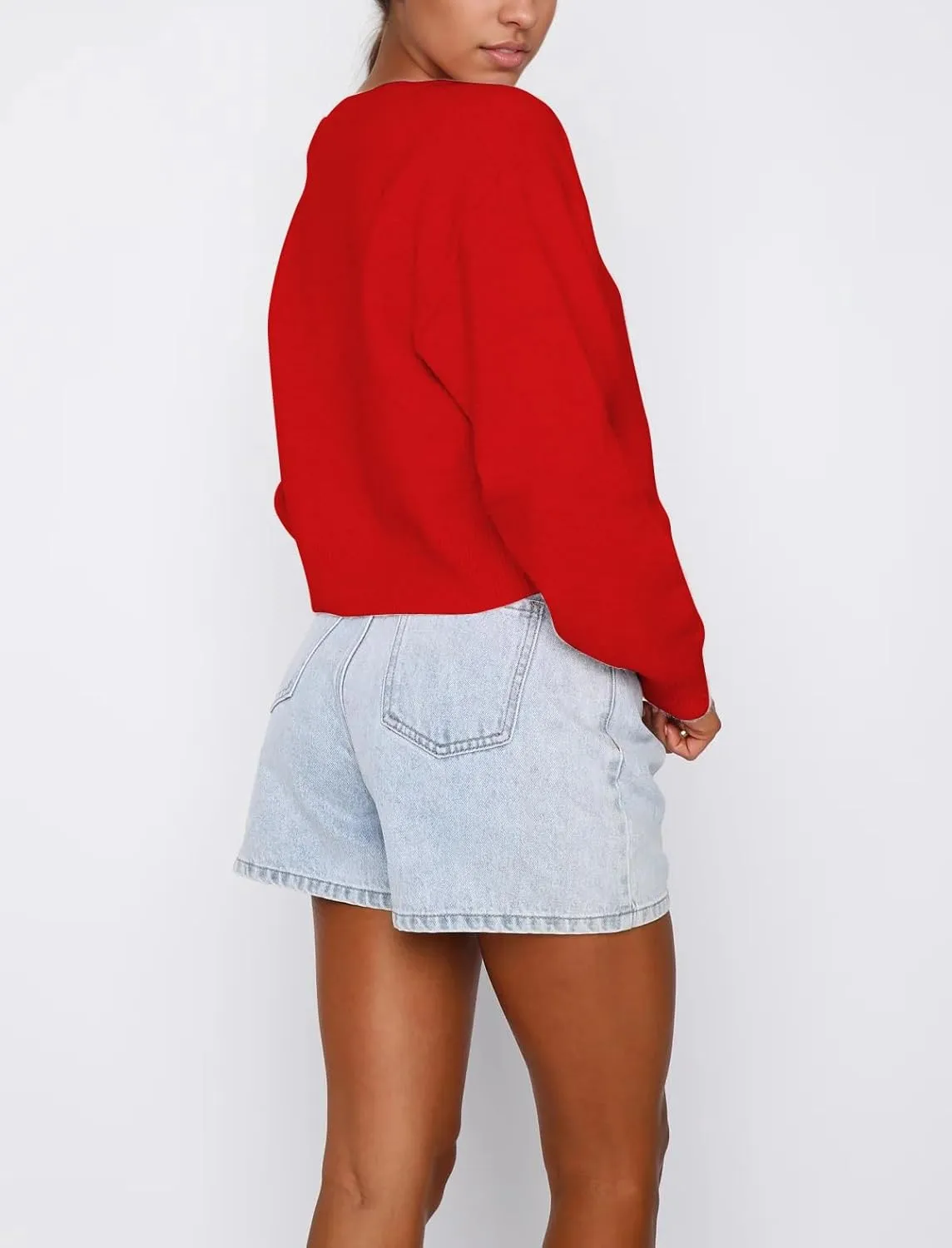 BAIGRAM Women Cute Fall Button Up Open Front Cardigan Lightweight Long Sleeve Crop Sweater Tops Knit Pullover 2024