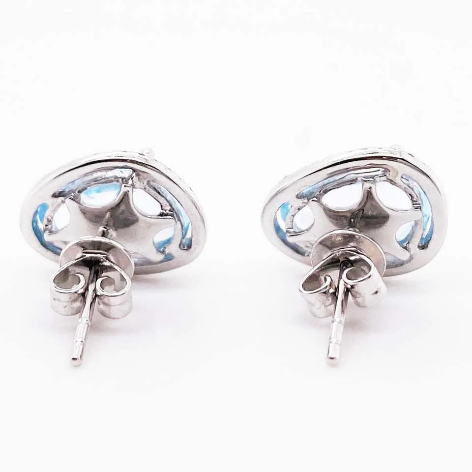 Bean Shaped Blue Topaz Diamond Halo Stud Earrings