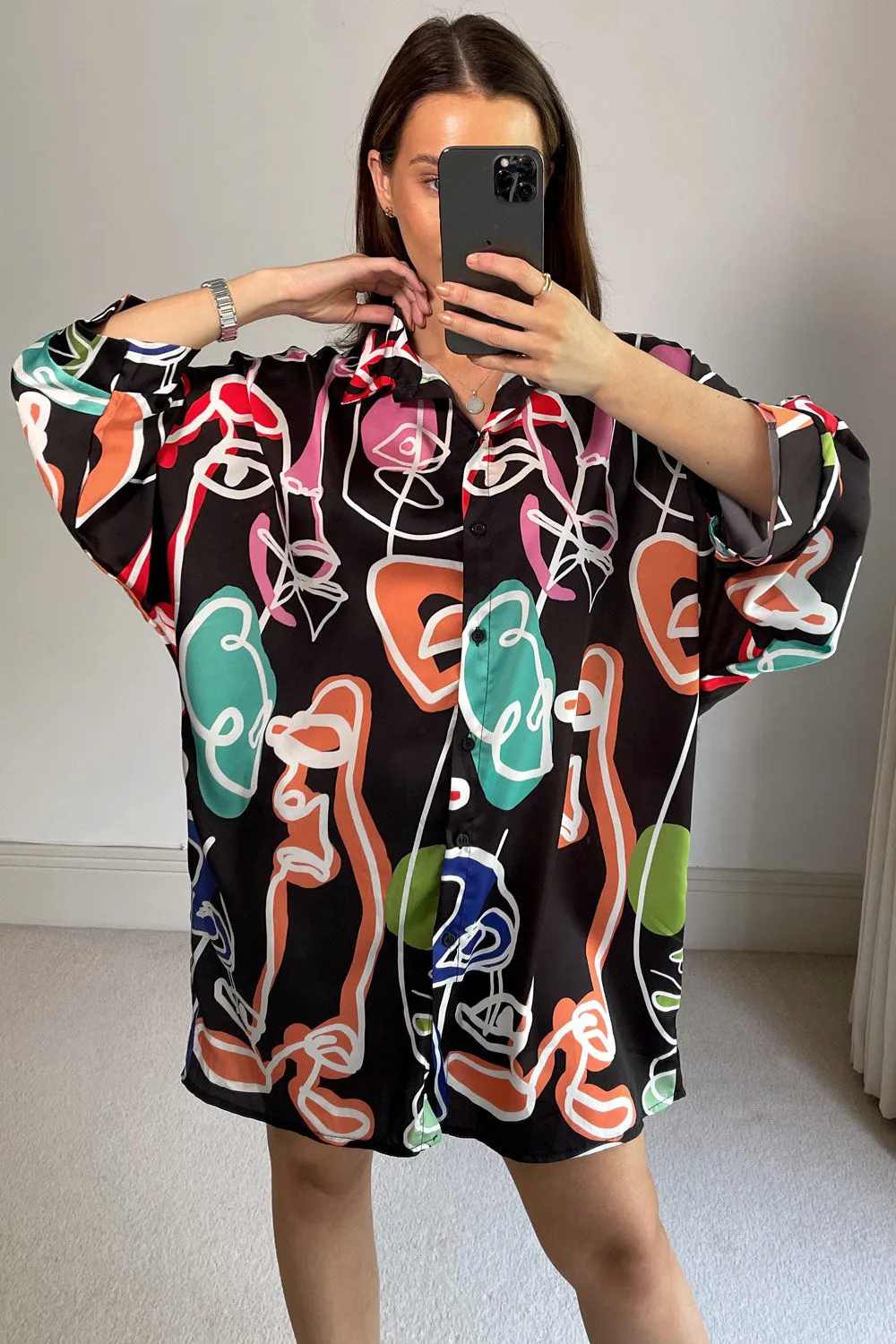 Black Printed Oversized Shirt