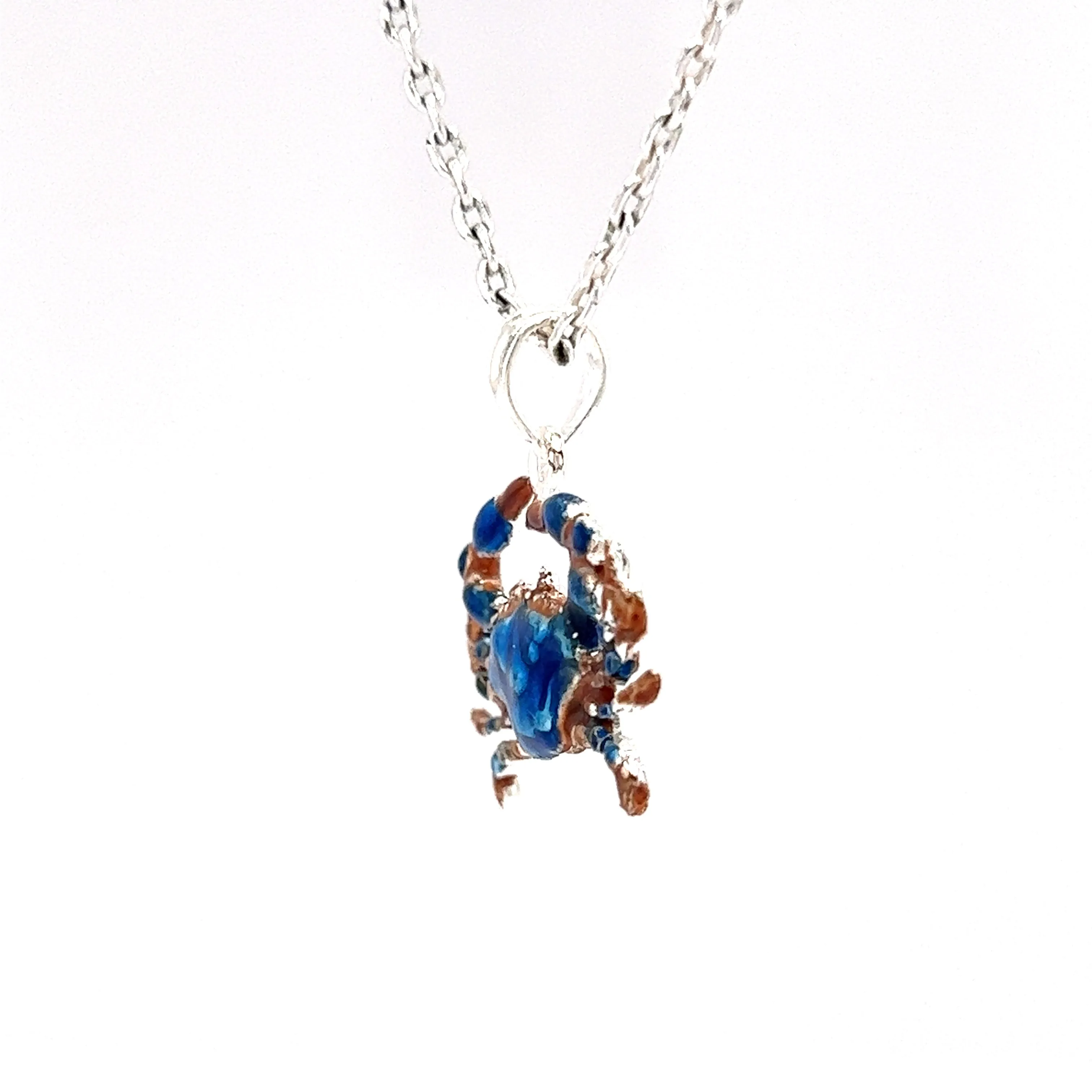 Blue Crab Small Pendant with Enameling in Sterling Silver