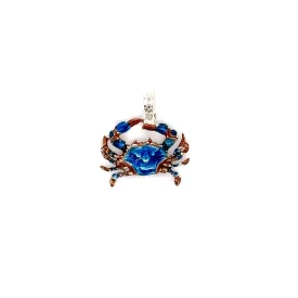 Blue Crab Small Pendant with Enameling in Sterling Silver